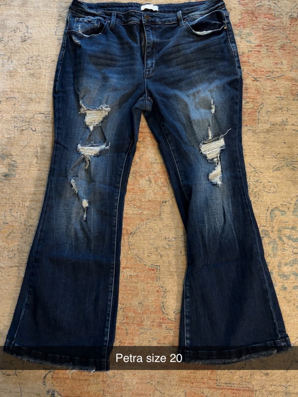 Petra Dark Blue Distressed Flare Jeans